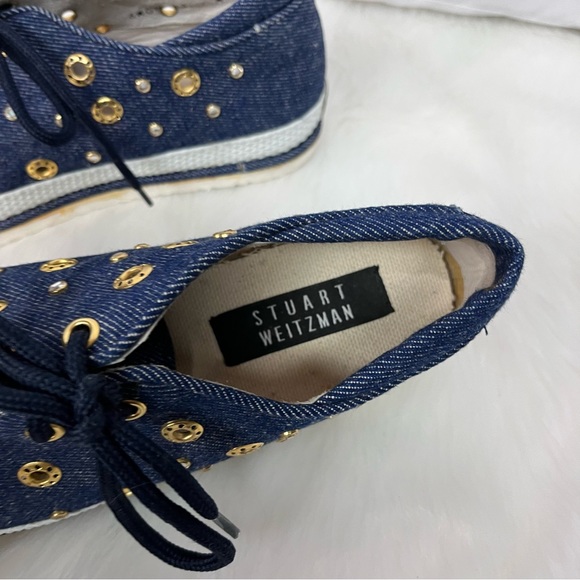 Stuart Weitzman Women’s Denim Sneaker Bedazzled Rhinestone Size 7 - Picture 10 of 12